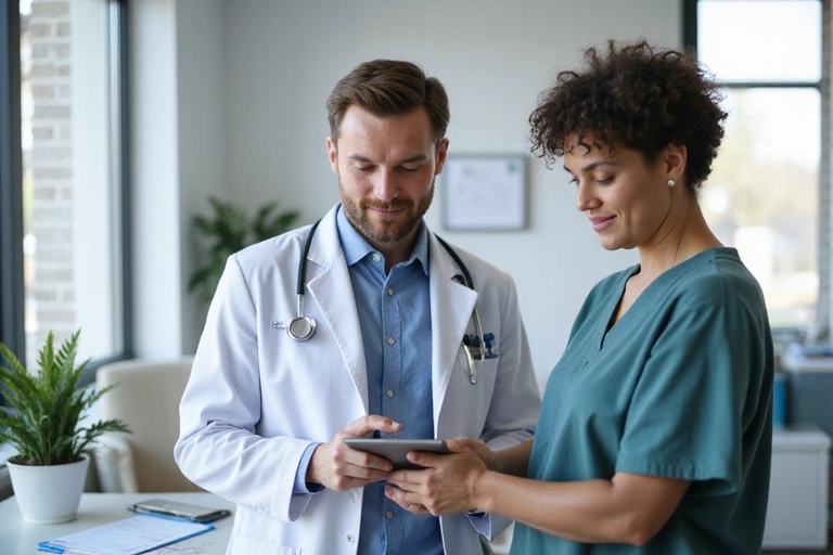 A doctor and patient discussing health, emphasizing professional medical advice.